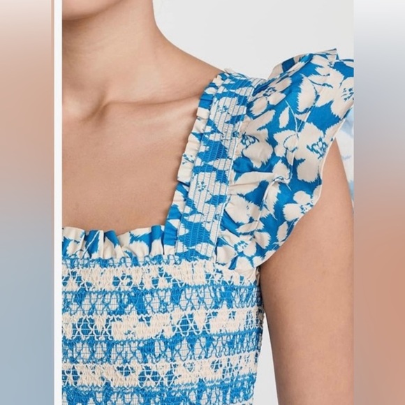 Shoshanna Hilma flutter sleeve smocked midi dress size 14 - Picture 2 of 6